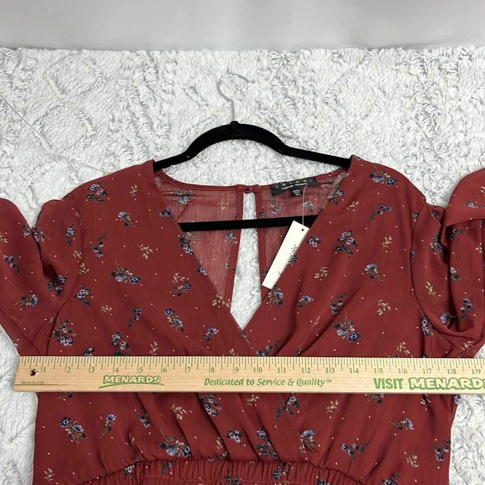 Trixxi Burgundy Long Sleeve Floral Dress XL - Picture 4 of 11